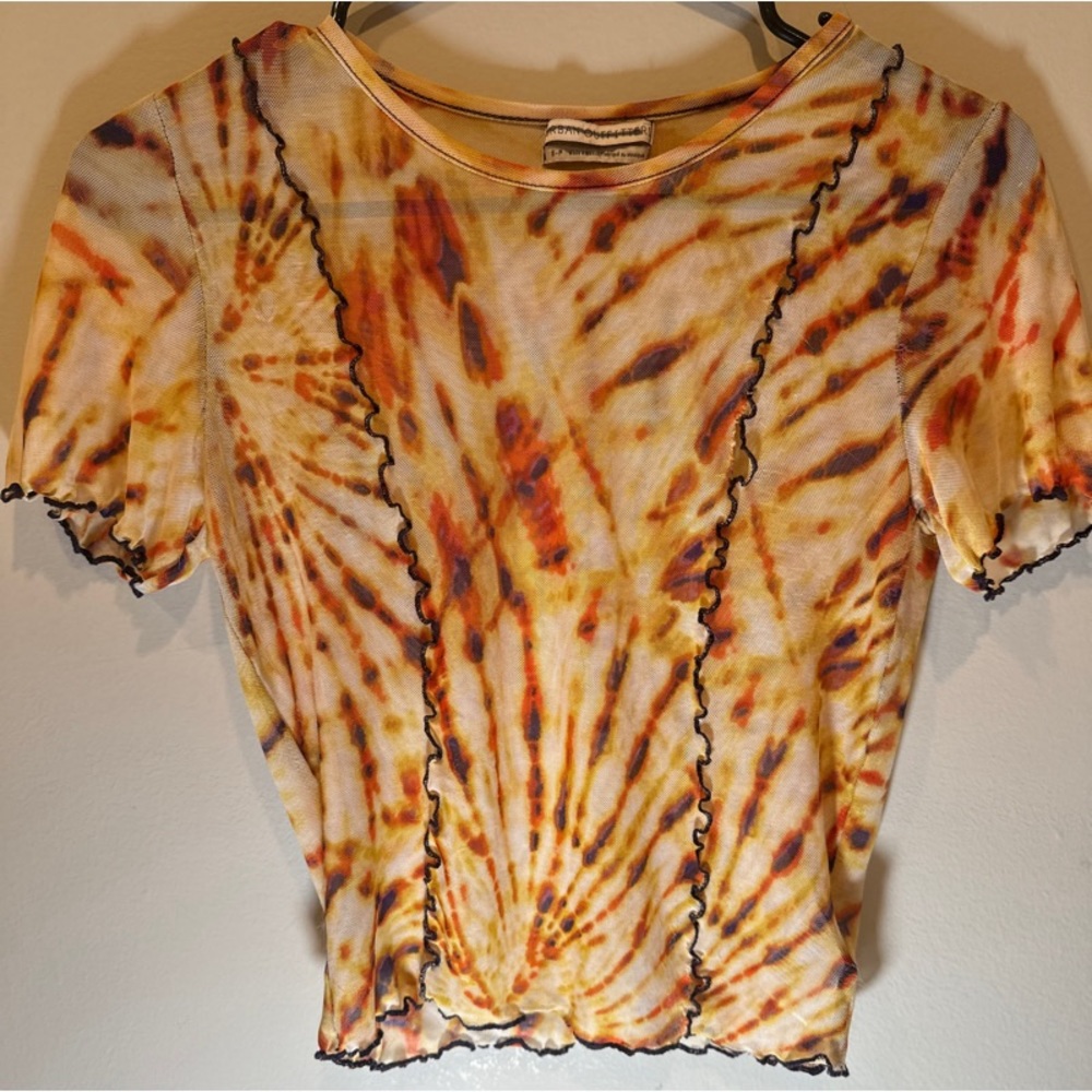 Urban Outfitters Sheer Cropped Rainbow Short Sleeved Cropped Top